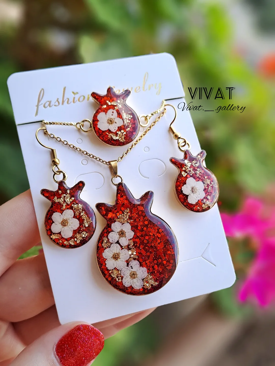 گردنبند و گوشواره و انگشتر و دستبند یلدایی طرح انار